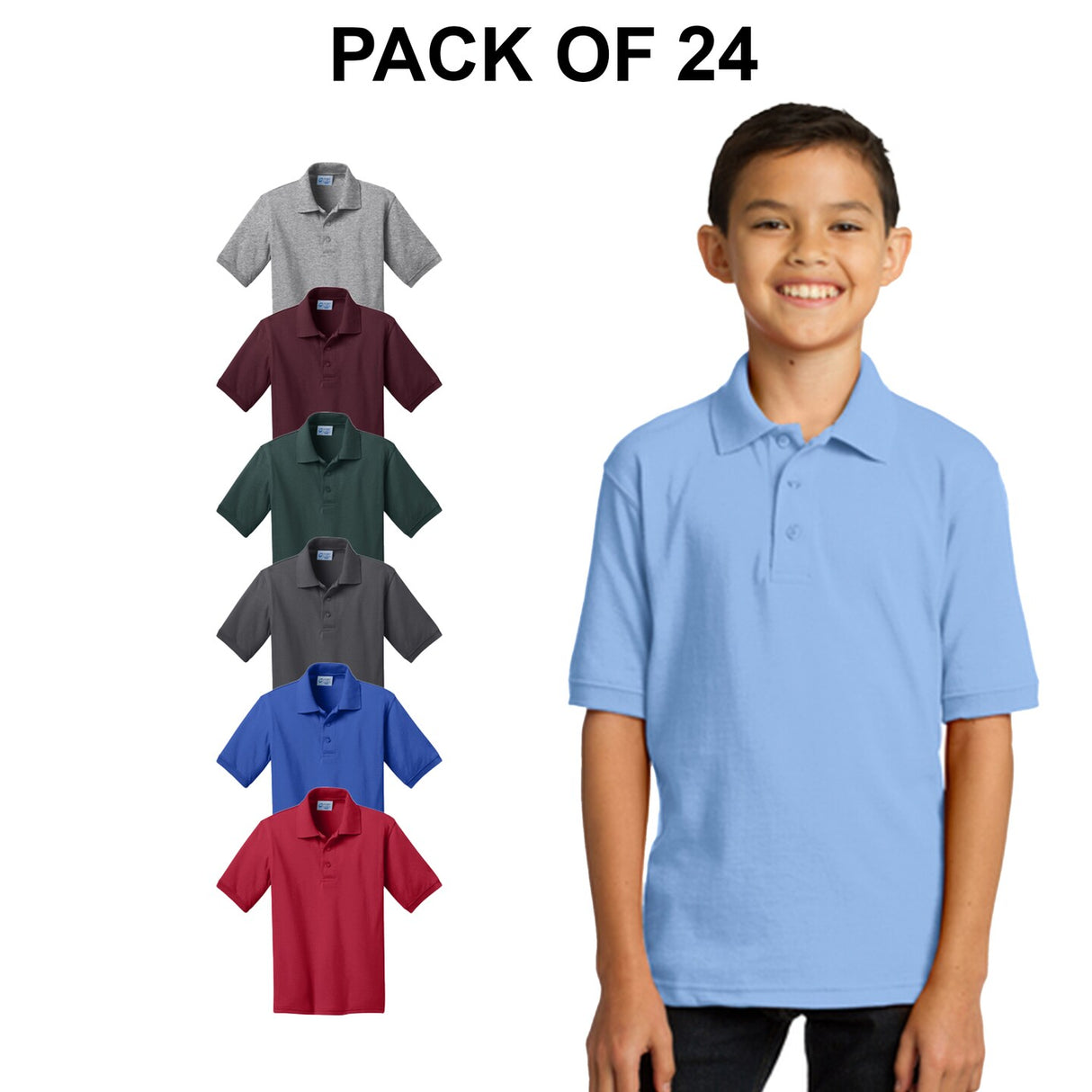 24 Pack: Port & Company® Youth Core Blend Jersey Knit Polo