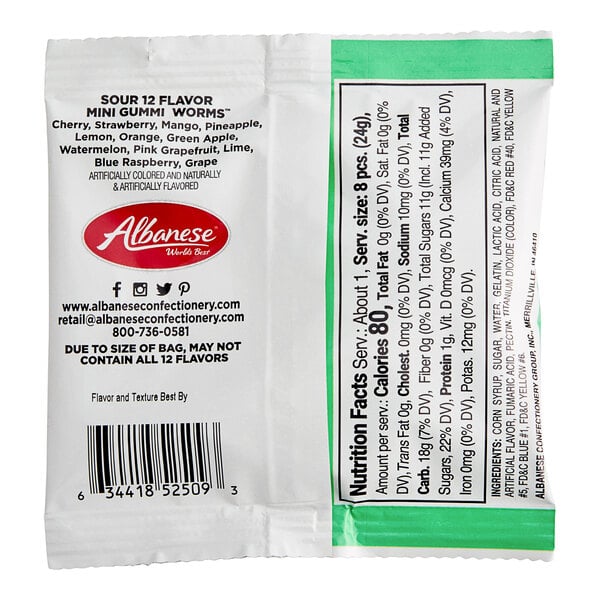 Albanese Mini Sour Neon Gummi Worms 0.85 oz. - 200/Case