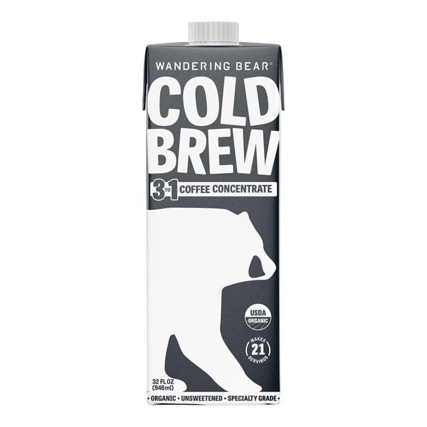 Wandering Bear Organic Straight Black Cold Brew Coffee 3:1 Concentrate 32 fl. oz. - 6/Case