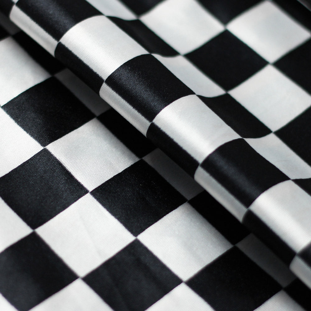 Checkers Poly Spandex Fabric - Red And White Checkered, 1" x 1" Checks, 58/60" Width (1 Yard)