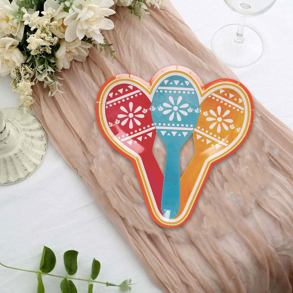 8 Count Let's Fiesta Maraca Shaped Paper Dessert Plates 7 1/4" x 7 1/2" – Colorful Party Supplies & Celebrations