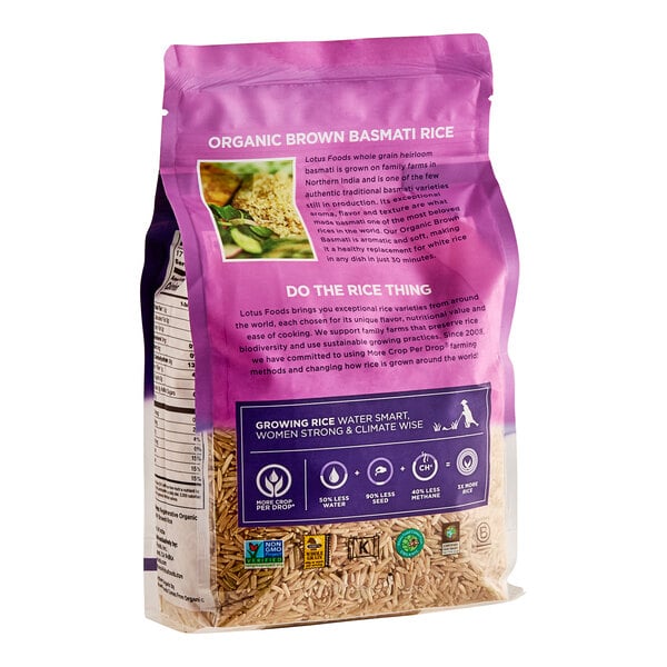 Lotus Foods Regenerative Organic Long Grain Brown Basmati Rice 30 oz. - 6/Case