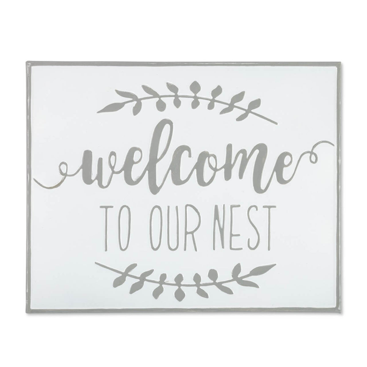 19" White and Grey Metal Enamel Wall Decor