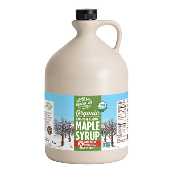 Butternut Mountain Farm Grade A Dark Organic Pure Vermont Maple Syrup 1 Gallon - 4/Case