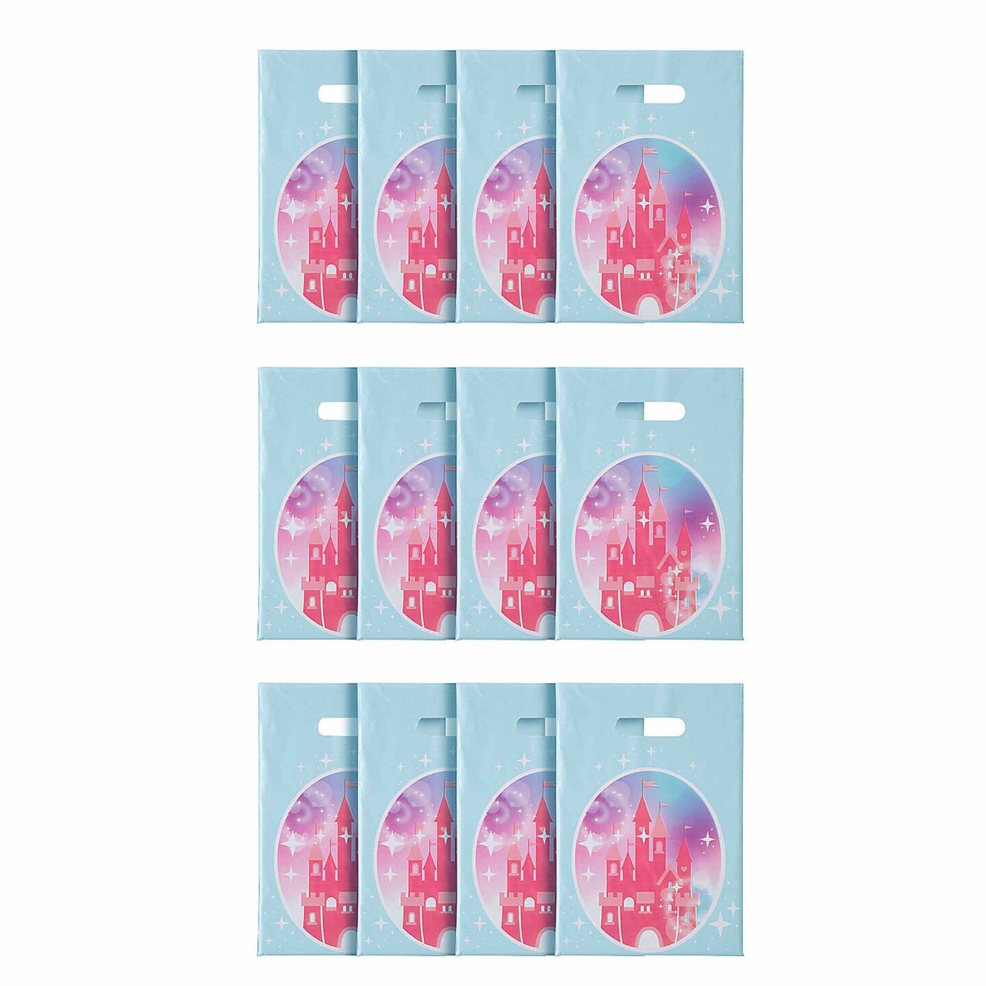 8 1/2" x 12" Pink Princess Party Castle Plastic Treat Bags - 12 Pc.
