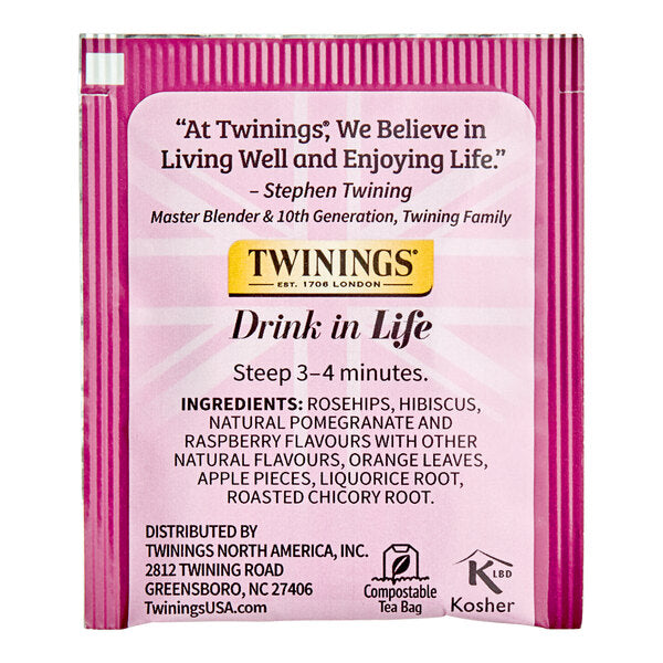 Twinings Pomegranate & Raspberry Herbal Tea Bags - 20/Box