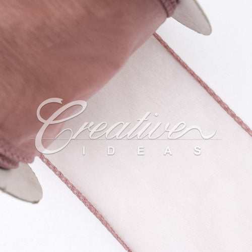 2 1/2" Wired Organza Ribbon - 10 Yards (Rosy Mauve)