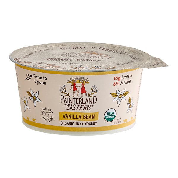 Painterland Sisters Vanilla Bean Organic Skyr Yogurt Cup 5.3 oz. - 8/Pack