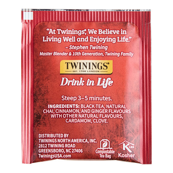 Twinings Ultra Spice Chai Tea Bags - 120/Case
