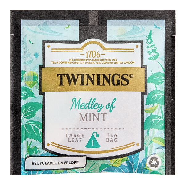 Twinings Medley of Mint Large Leaf Pyramid Tea Sachets - 100/Case