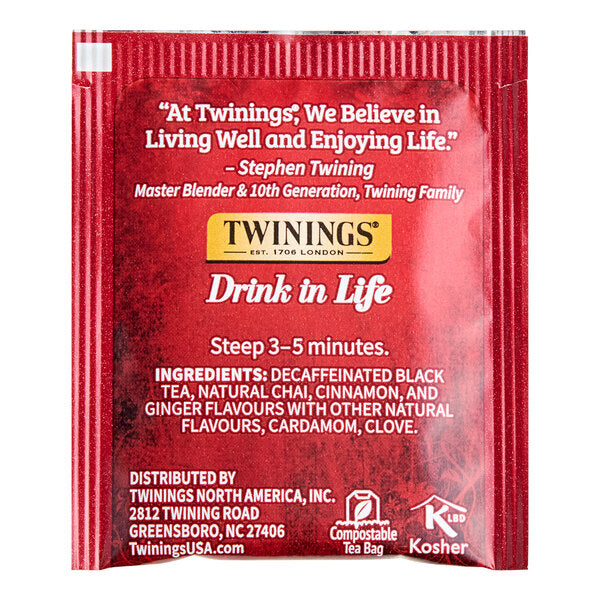 Twinings Chai Decaffeinated Tea Bags - 20/Box