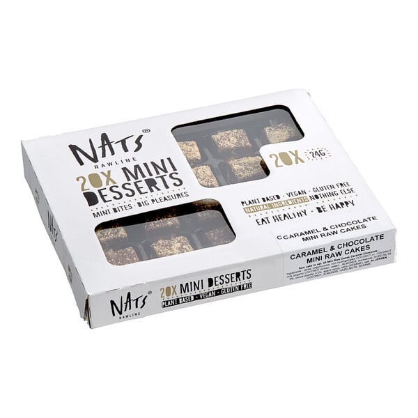 Nats Rawline Plant-Based Vegan Caramel and Chocolate Mini Raw Cake Square 0.85 oz. - 20/Case