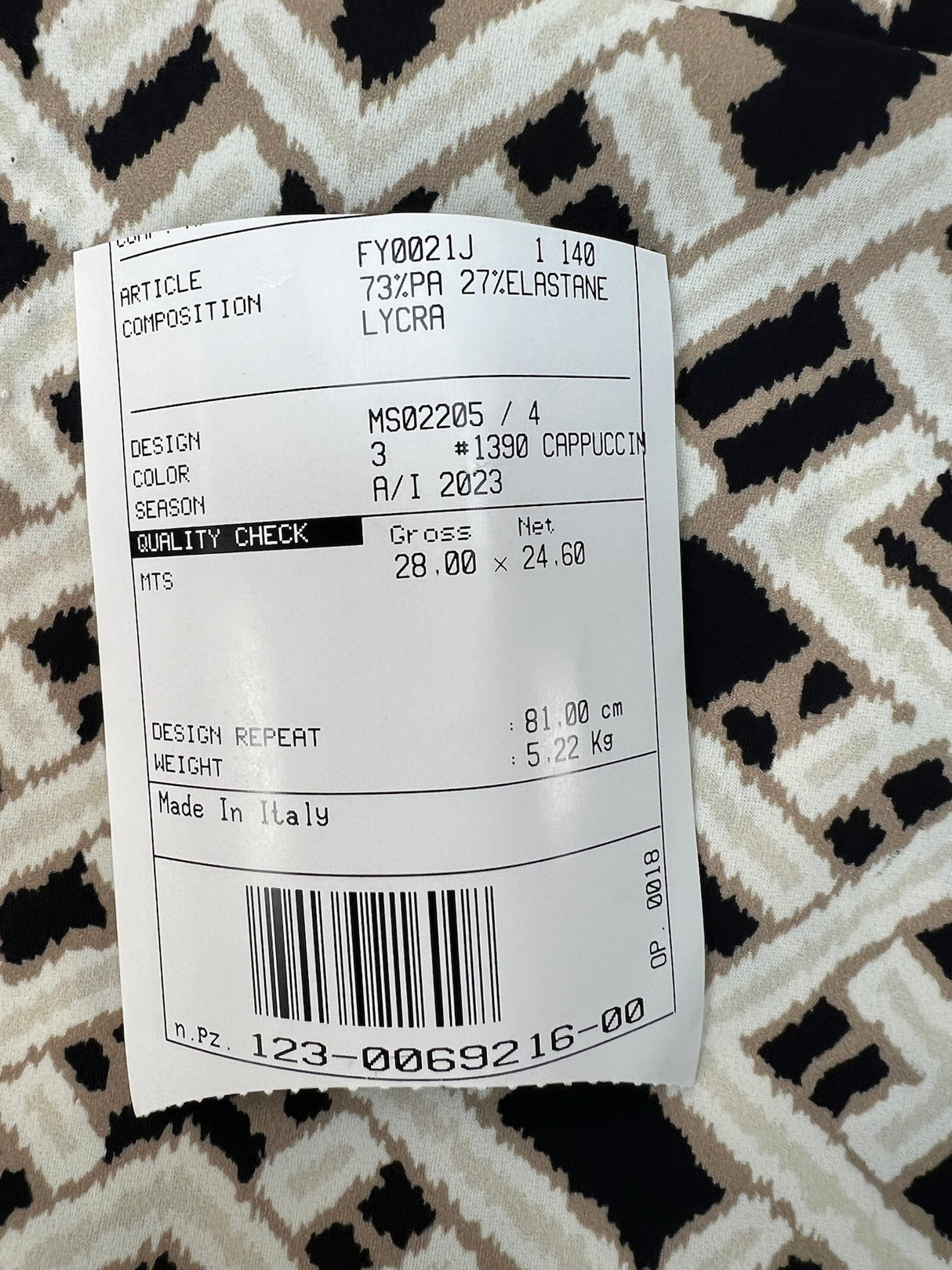 Polyamide Elastane Knitted Fabric Beige Black Geometric Print