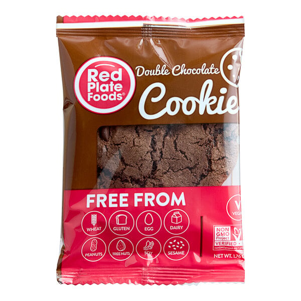 Red Plate Foods Individually Wrapped Vegan Double Chocolate Cookie 1.76 oz. - 12/Case