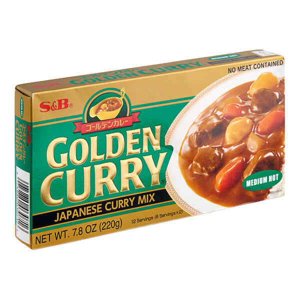 S&B Medium Hot Golden Curry Sauce Mix 7.8 oz. - 10/Case