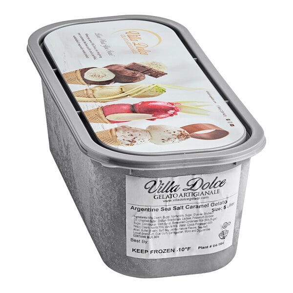 Villa Dolce Argentine Salted Dulce de Leche Gelato with Chocolate-Dipped Caramel Truffles 5 Liter