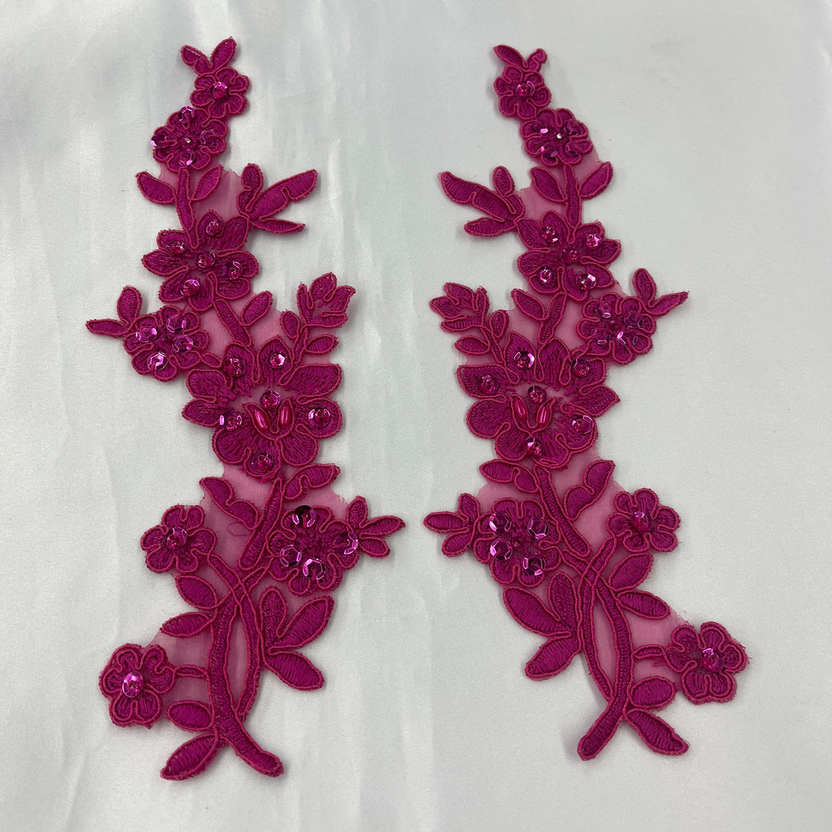 Beaded Corded Floral Lace Applique 100% Polyester Net Mesh