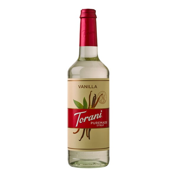 Torani Puremade Vanilla Flavoring Syrup 750 mL Glass Bottle - 4/Case