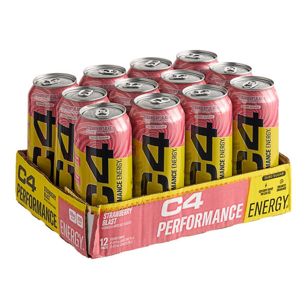 C4 Energy Strawberry Blast Energy Drink 16 fl. oz. Can - 12/Case