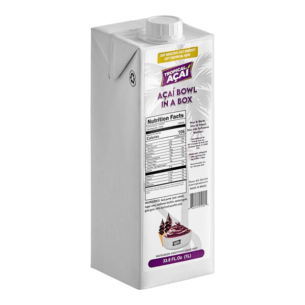 Tropical Acai Aseptic Liquid Acai Bowl in a Box 1 Liter (33.8 oz.) - 12/Case