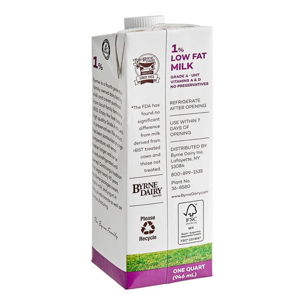 Byrne 1% Low-Fat Aseptic Milk 32 fl. oz. - 12/Case