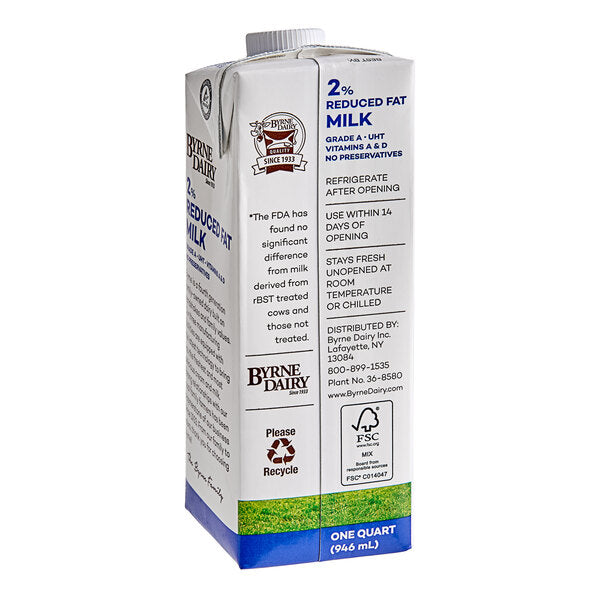 Byrne 2% Reduced-Fat Aseptic Milk 32 fl. oz. - 12/Case