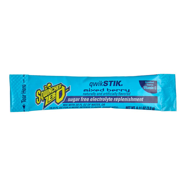 Sqwincher QwikStik Zero Mixed Berry Electrolyte Drink Mix Single Serve Stick 3 Grams - 500/Case