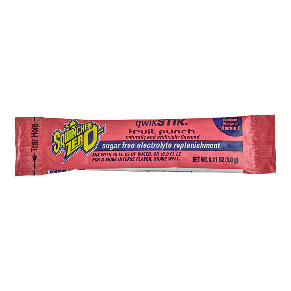Sqwincher QwikStik Zero Fruit Punch Electrolyte Drink Mix Single Serve Stick 3 Gram - 500/Case