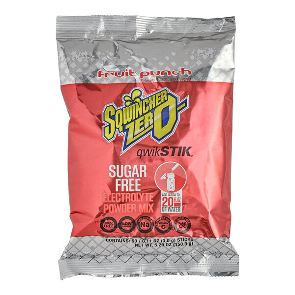 Sqwincher QwikStik Zero Fruit Punch Electrolyte Drink Mix Single Serve Stick 3 Gram - 500/Case