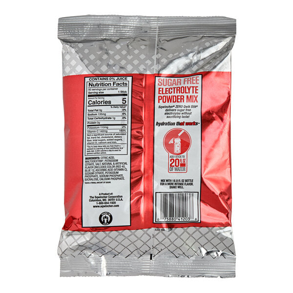 Sqwincher QwikStik Zero Fruit Punch Electrolyte Drink Mix Single Serve Stick 3 Gram - 500/Case