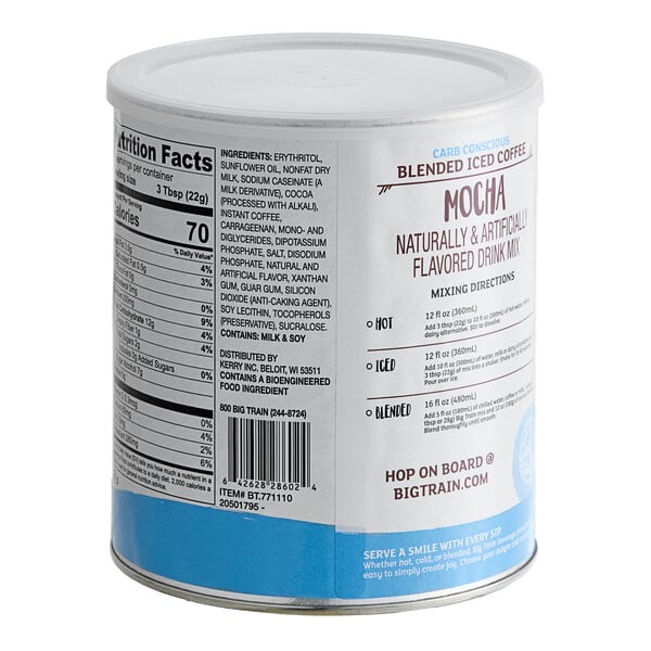 Big Train Low Carb Mocha Blended Ice Coffee Mix 1.85 lb. Can - 2/Case