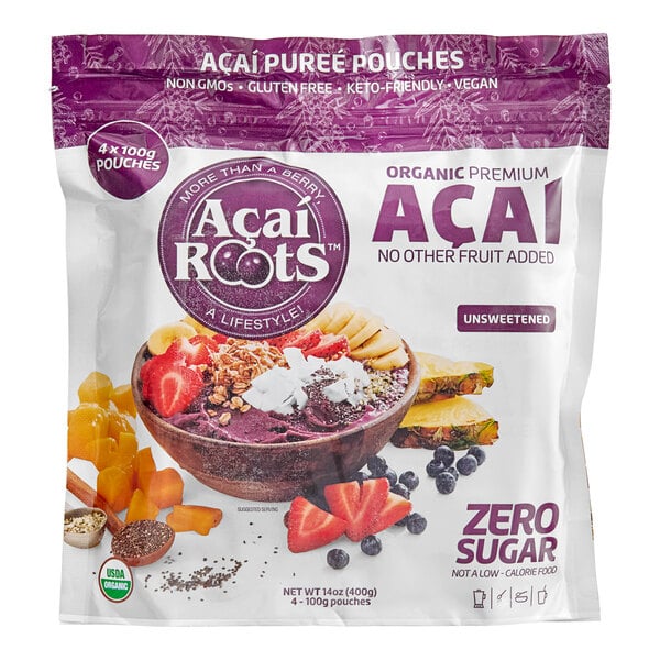Acai Roots Unsweetened Organic Acai Berry Puree Pouch 3.5 oz - 56/Case