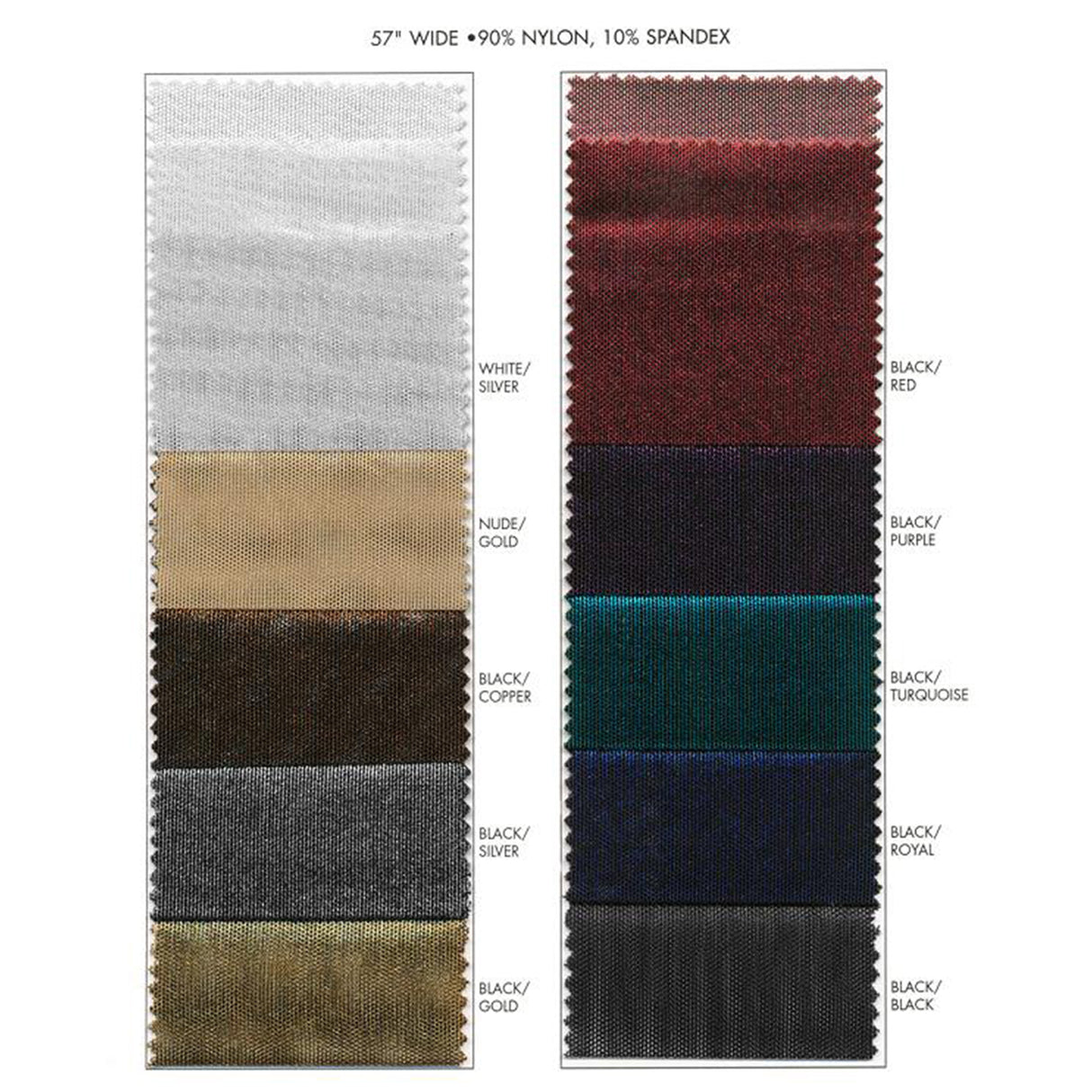 Foil Power Mesh Nylon Spandex Fabric - Metallic Foil Mesh, 57" Wide (1 Yard)