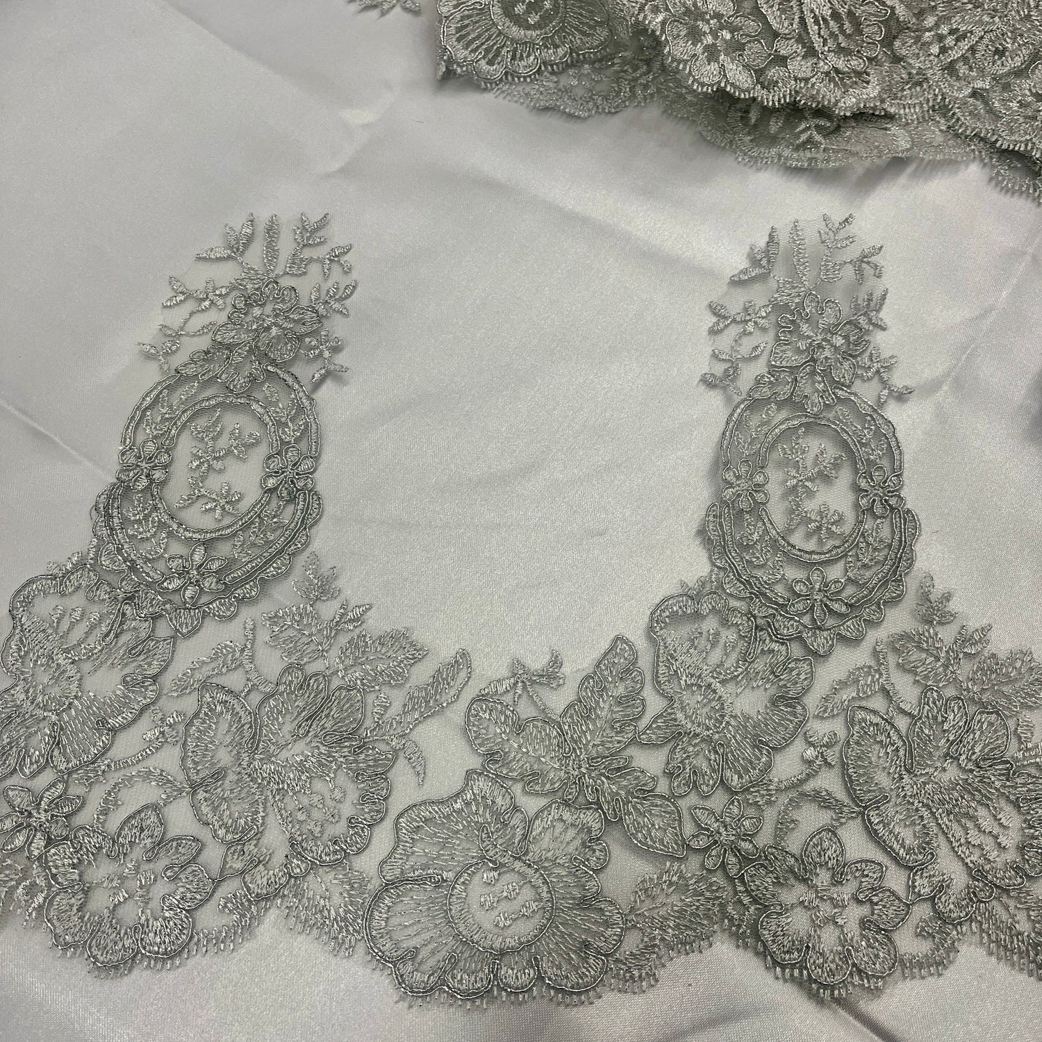 1 Yard Corded Embroidered Lace Trim 9" Wide 100% Polyester Net Mesh for Bridal & Evening Wear