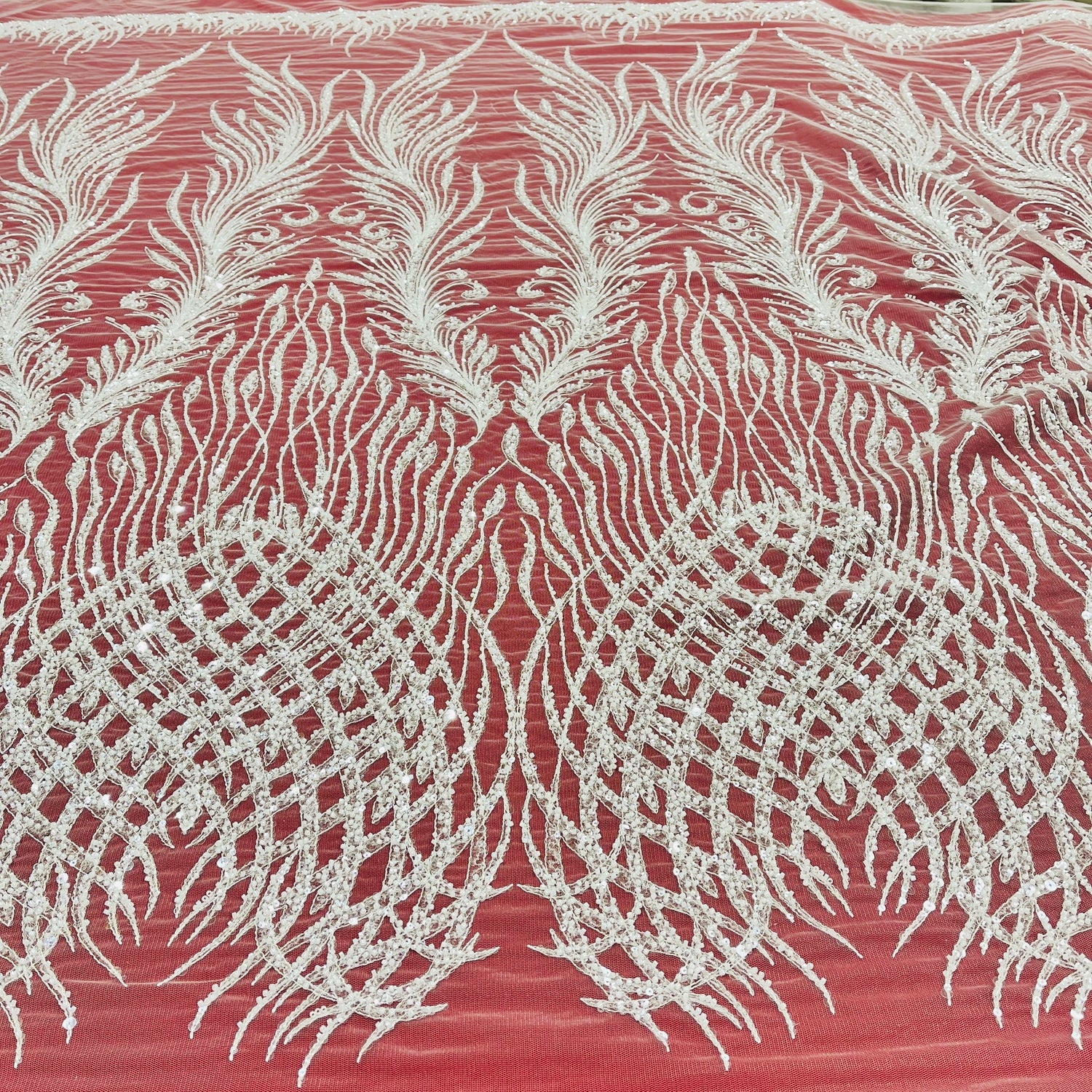 1 Yard Beaded Lace Fabric Embroidered on 100% Polyester Net Mesh