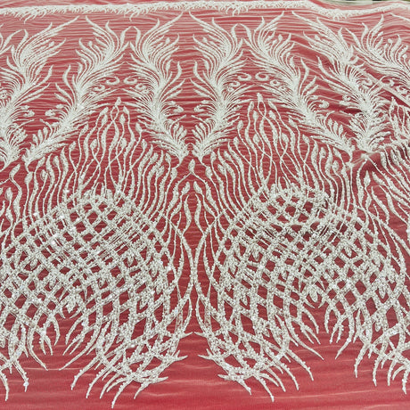 1 Yard Beaded Lace Fabric Embroidered on 100% Polyester Net Mesh