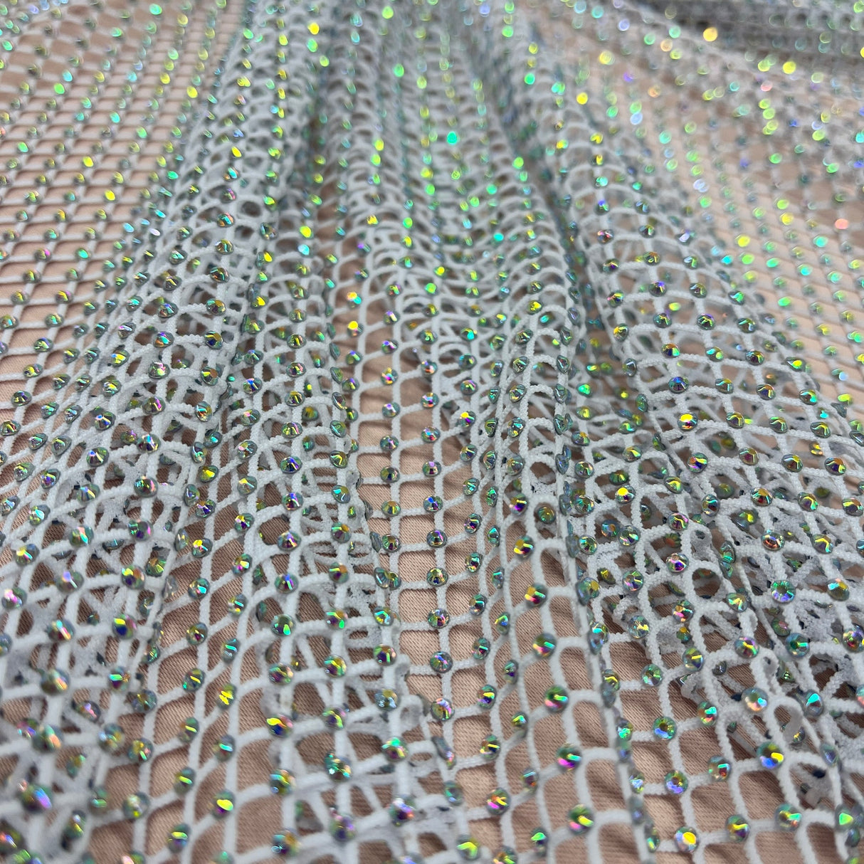 1 Yard Diamond Fishnet Fabric Stretch Lace, Soft Nylon Spandex Blend, 58" Width,