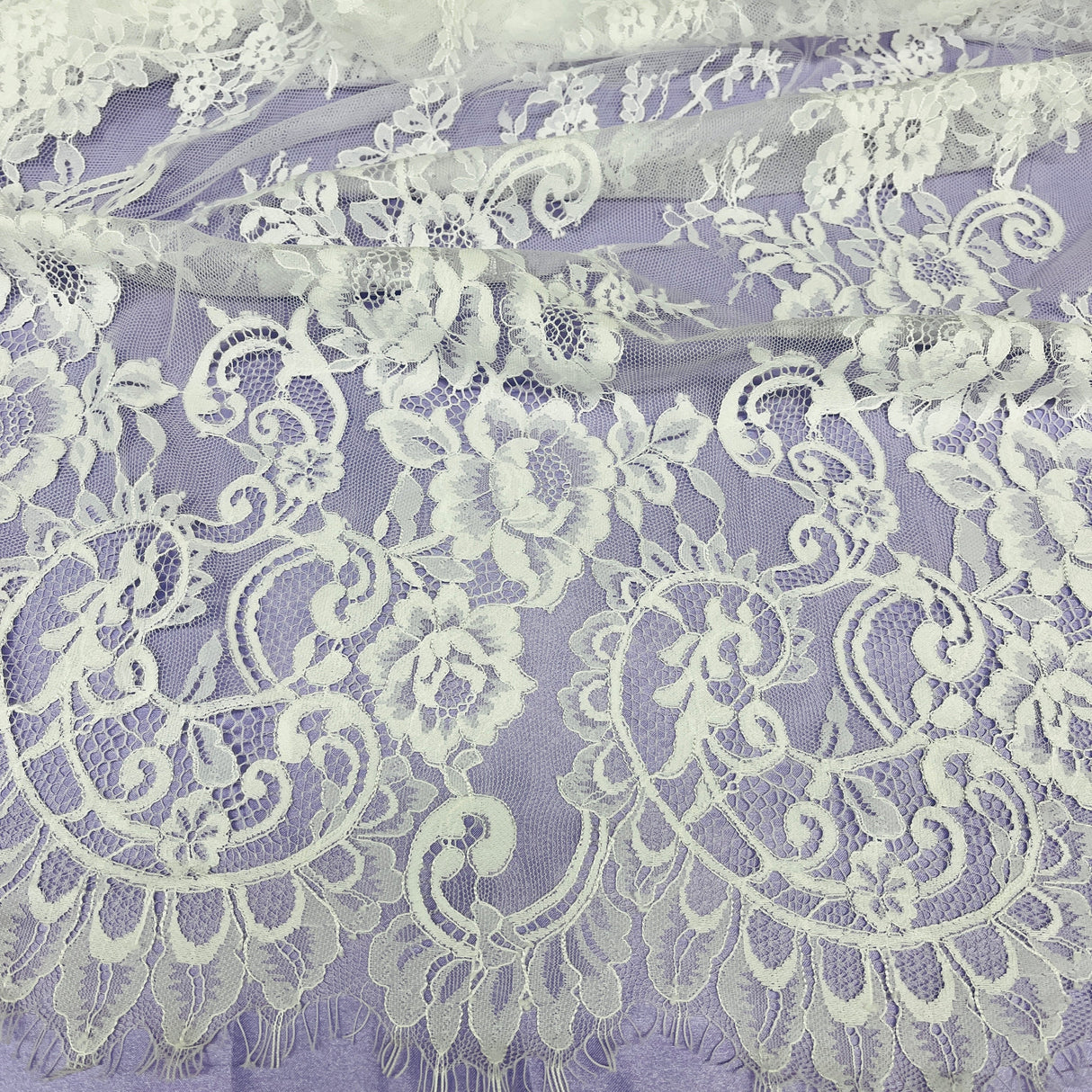 Embroidered Lace Fabric with Eyelash Scallop