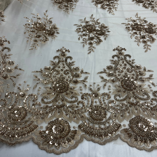 1 Yard Stunning Beaded Lace Fabric Embroidered on 100% Polyester Net Mesh