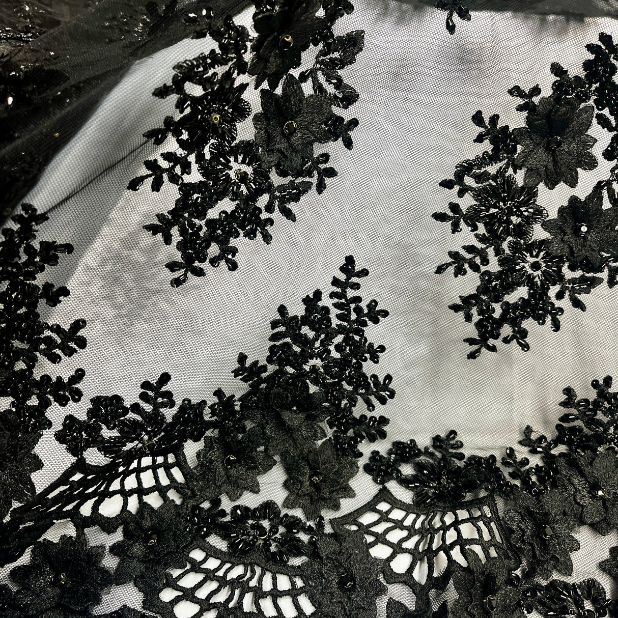 Beaded 3D Floral Lace Fabric