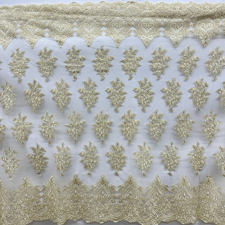 1 Yard Corded Lace Fabric Embroidered on 100% Polyester Net Mesh | Lace USA - GD-021 - Gold - 52" Wide