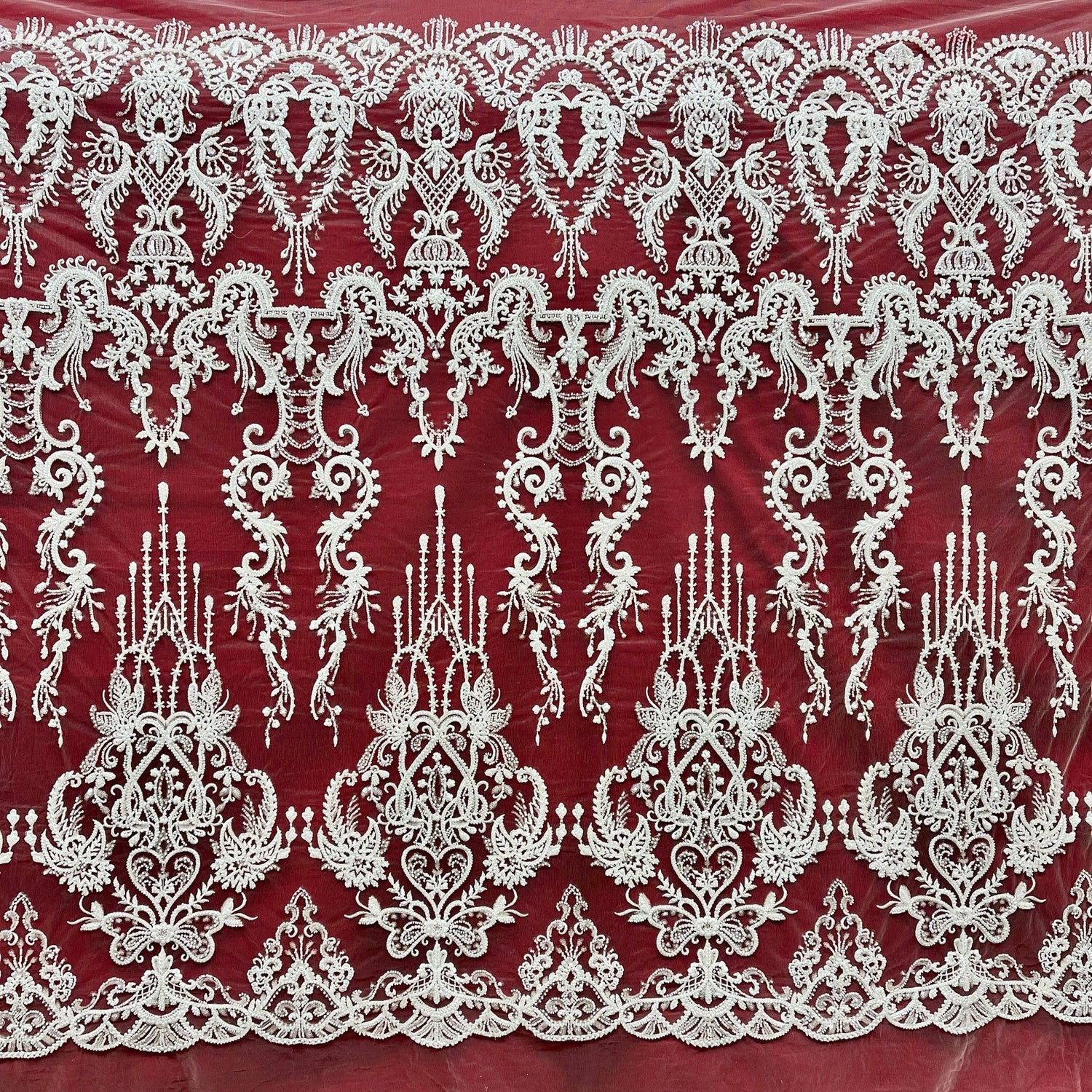 1 Yard Elegant Beaded Lace Fabric Embroidered on Polyester Net Mesh 50” Wide