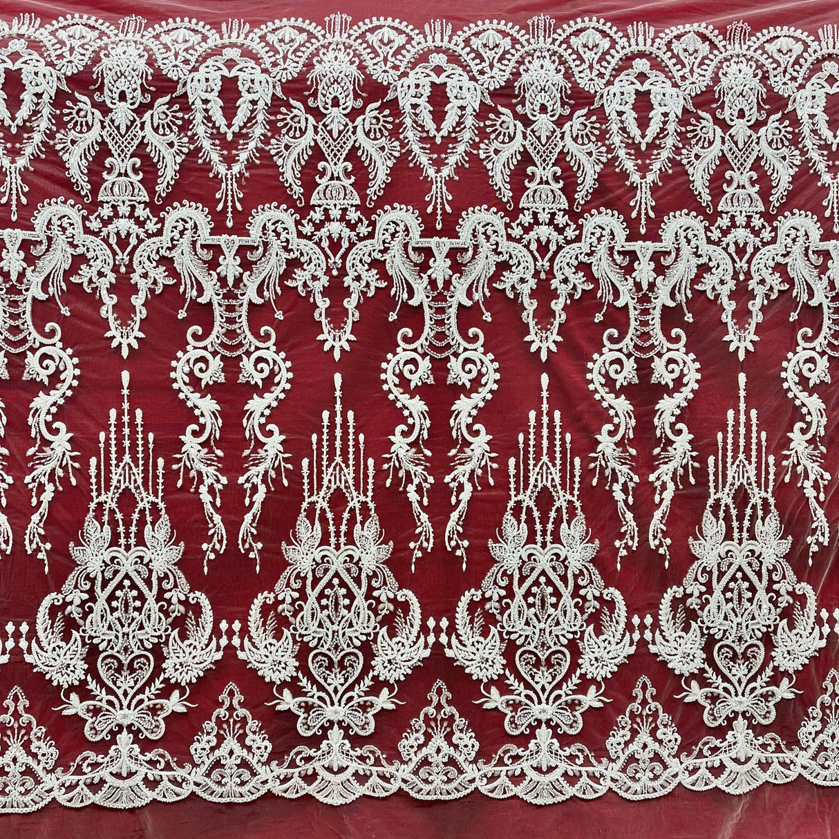 1 Yard Antique Silver Beaded Lace Fabric Embroidered on 100% Polyester Net Mesh 50 Inch Width