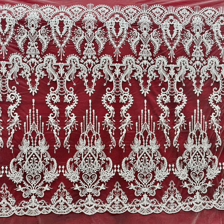 1 Yard Antique Silver Beaded Lace Fabric Embroidered on 100% Polyester Net Mesh 50 Inch Width