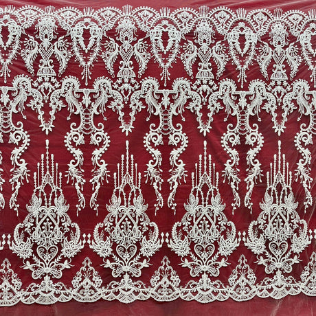 1 Yard Elegant Beaded Lace Fabric Embroidered on Polyester Net Mesh