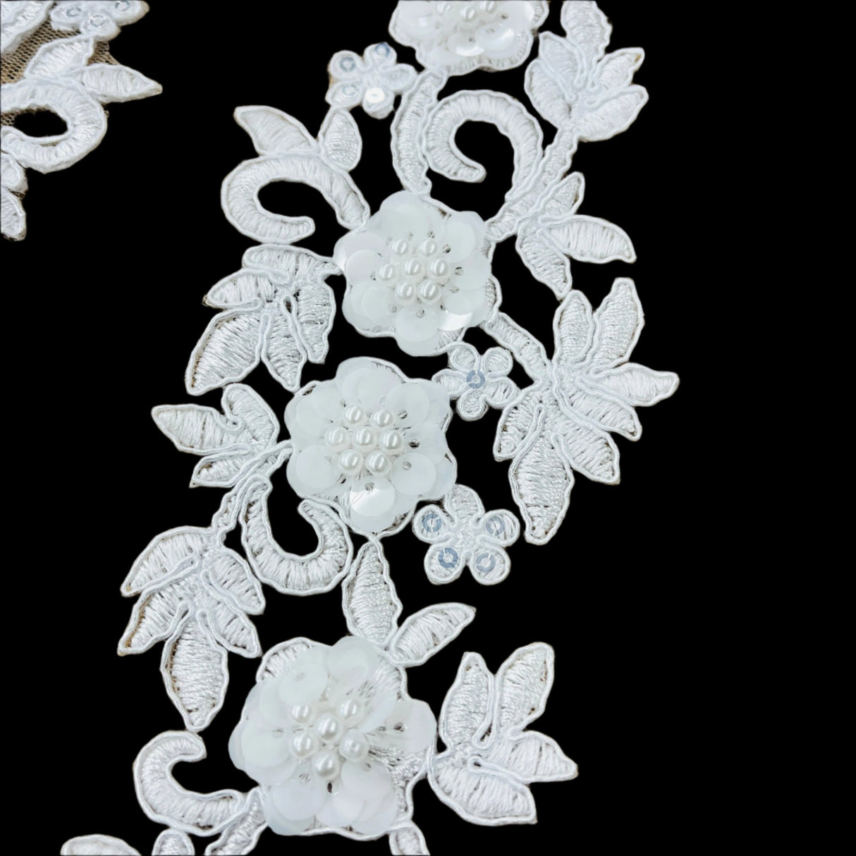 Beaded Corded Floral 3D Lace Applique
