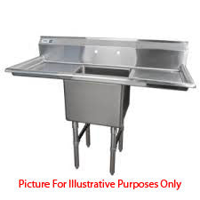 LJ1824-1RL One Compartment NSF Commercial Sink with Two Drainboards - Bowl Size 18 x 24