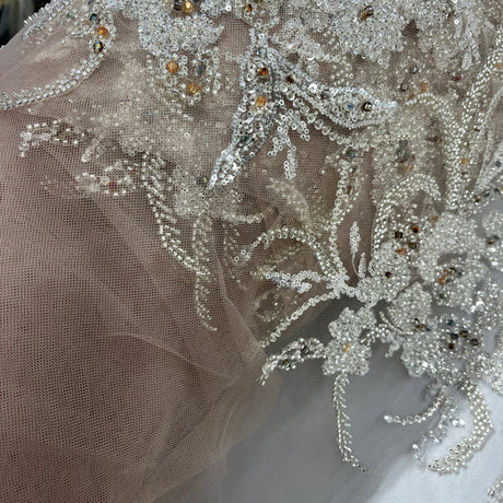 1 Yard Beaded Lace Fabric Embroidered 100 Percent Polyester Net Mesh 50 inch Width
