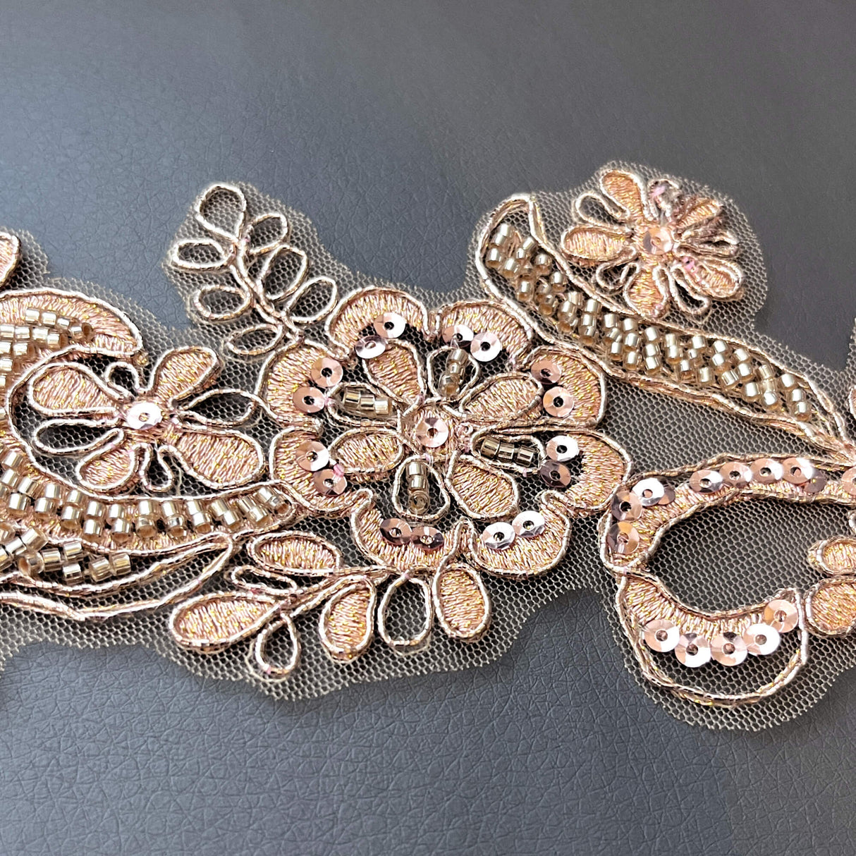 Beaded Corded Floral Lace Applique