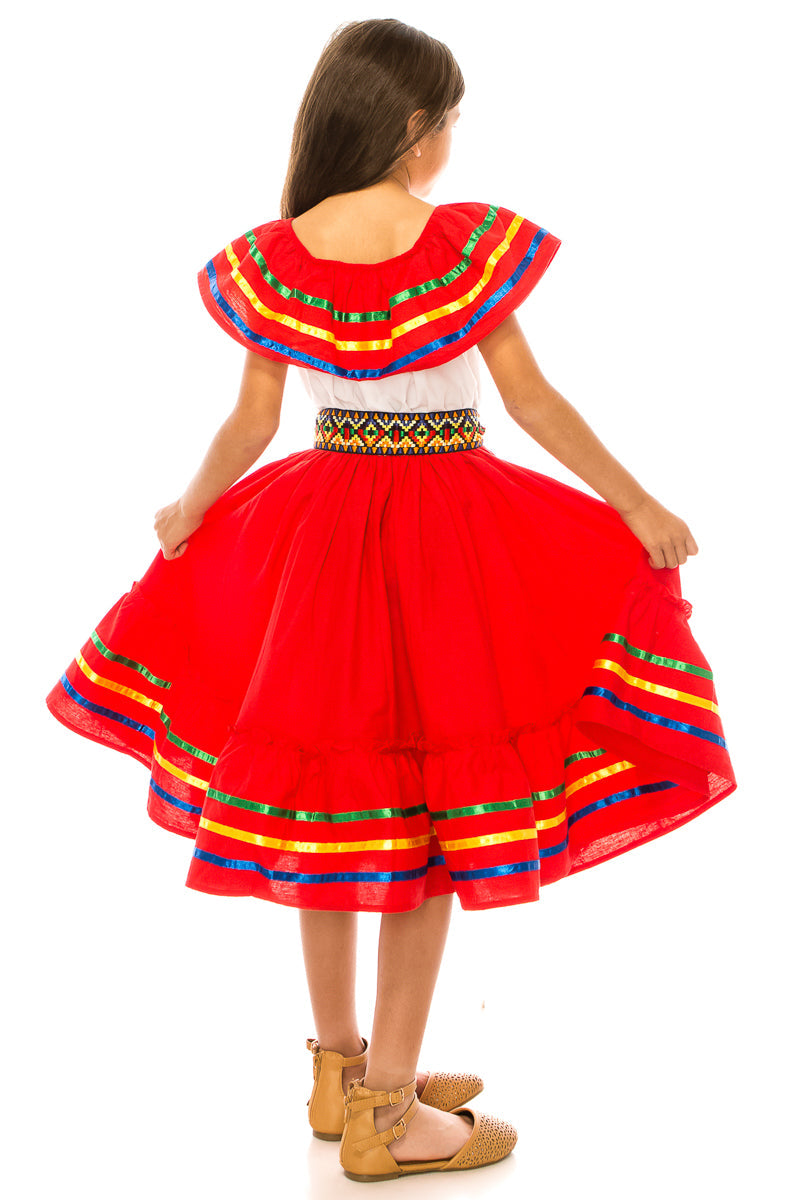 Unik Girl's Fancy Traditional Mexican Cinco De Mayo Fiesta Dress - Colorful Embroidered Fiesta Dress, Size 4-14 (1 Piece)